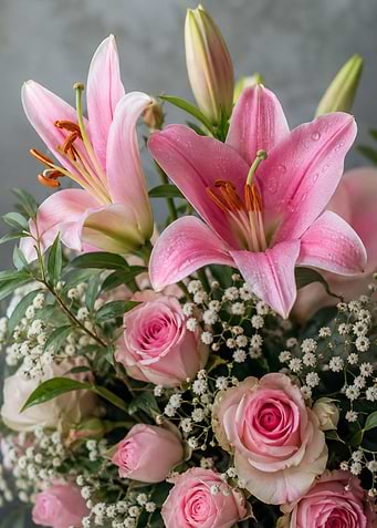 Elegant Pink Lily and Rose Bouquet
