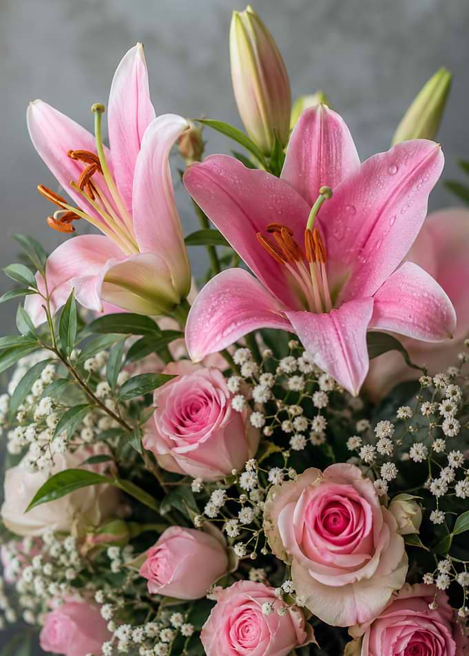 Elegant Pink Lily and Rose Bouquet