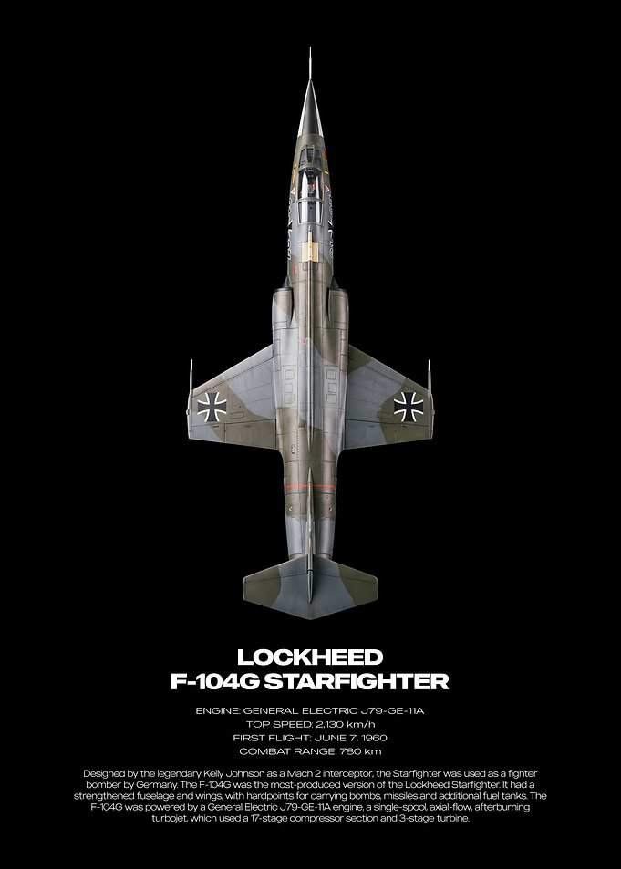 Lockheed F-104G Starfighter Technical Poster