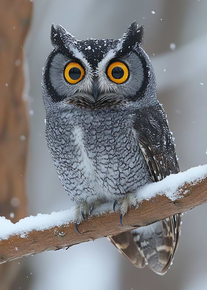 Stunning Northern White-Faced Owl in Winter