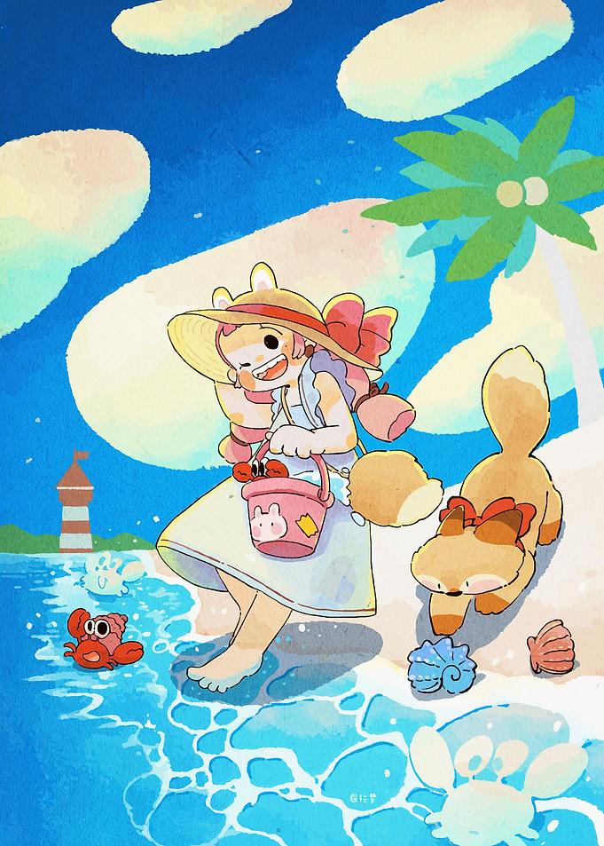 Girl and Fox at the Beach