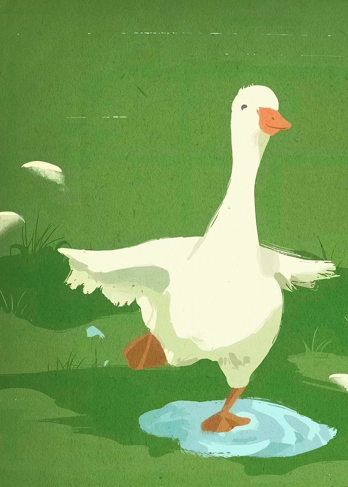 Playful White Goose in Grass