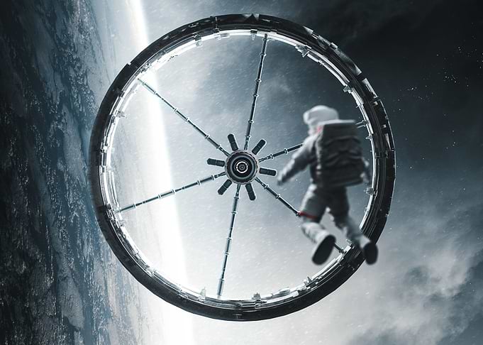 Astronaut Floating Near Space Station