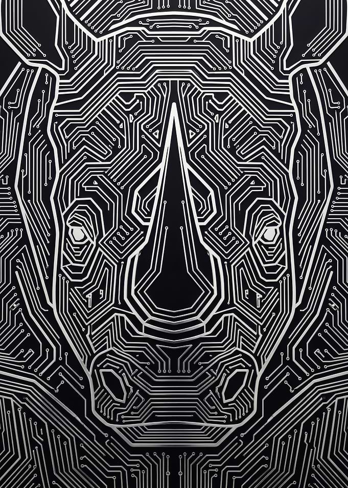 White electronic circuit board pattern rhino face
