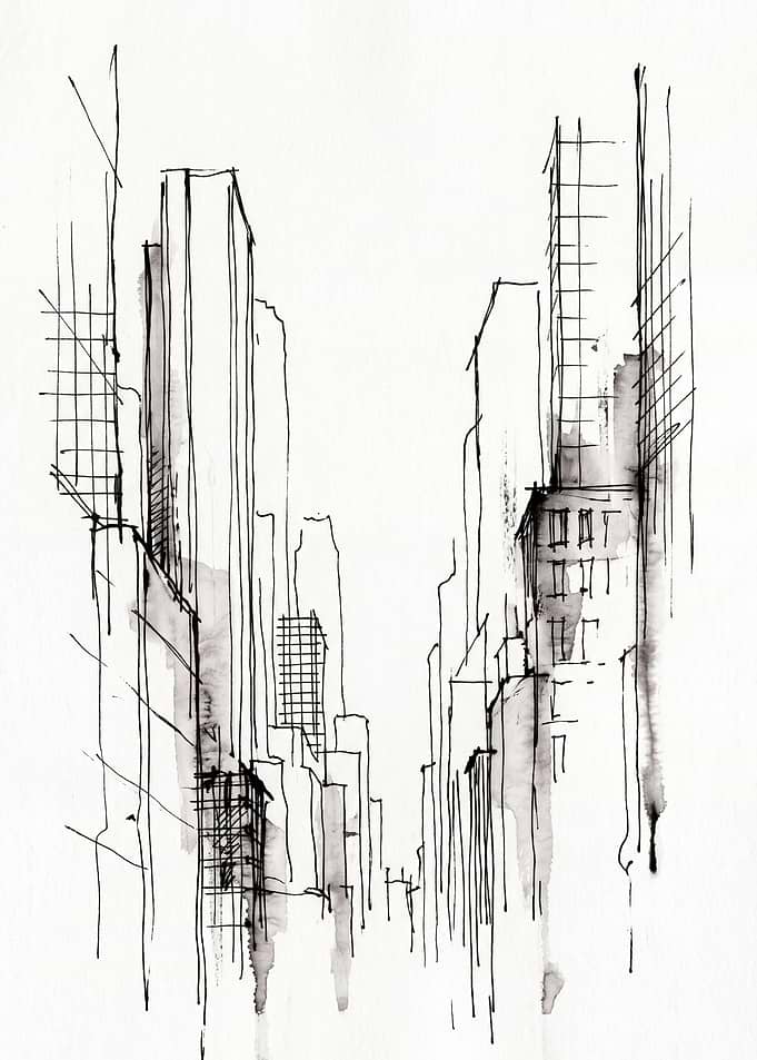 Minimalist Ink Sketch of City Skyscrapers