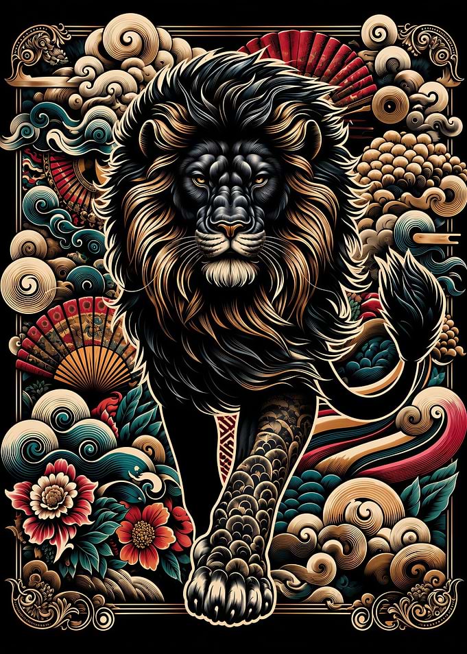 Majestic Lion in Japanese Art Style