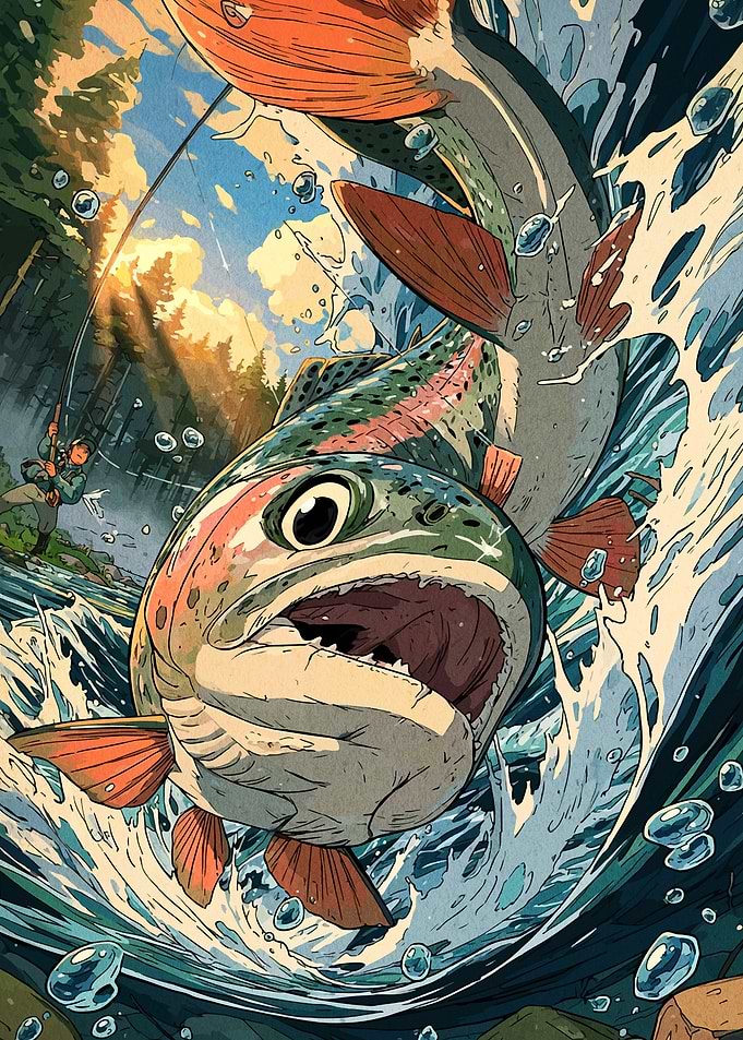 Rainbow Trout Jumping Out of Water