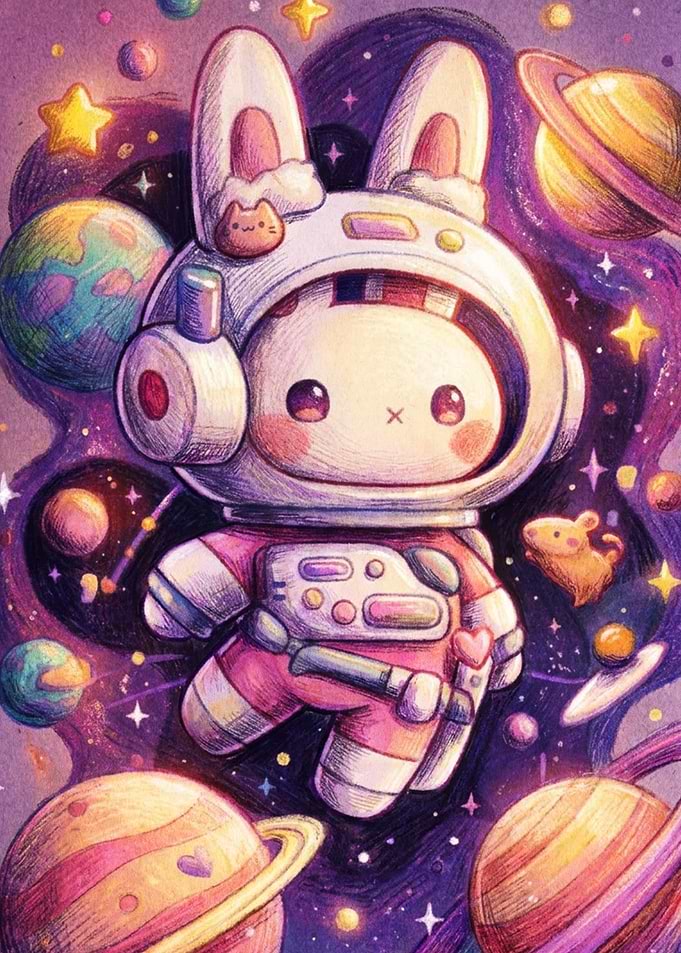 Cute Bunny Astronaut in Space
