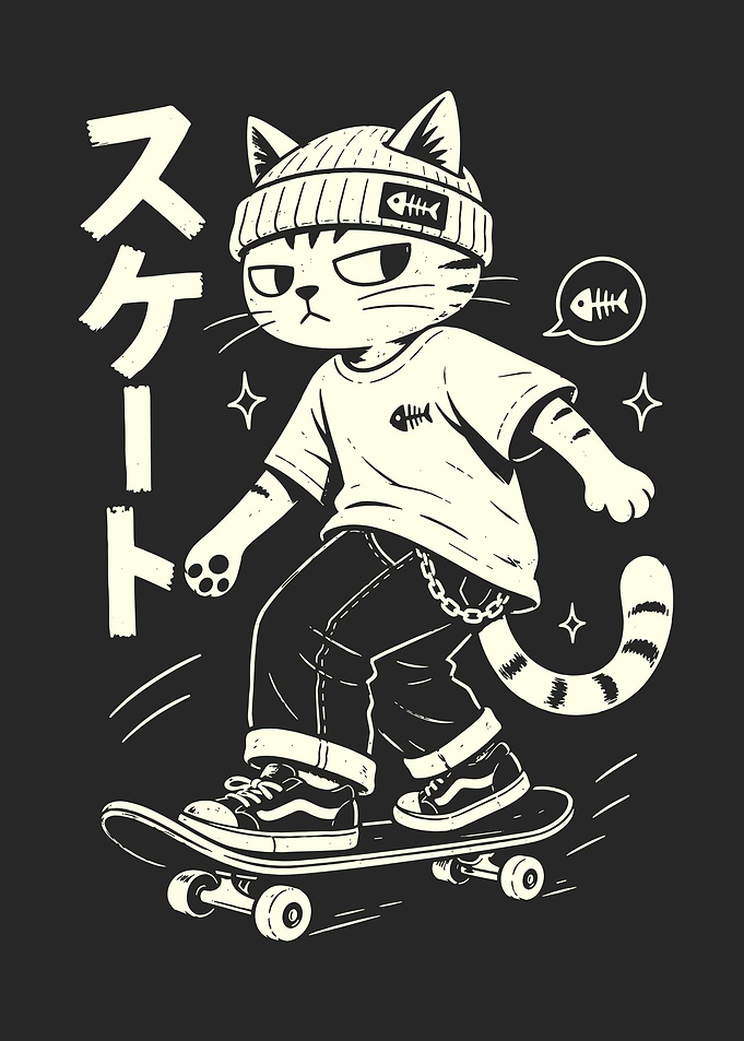 Cool Skater Cat Streetwear Illustration