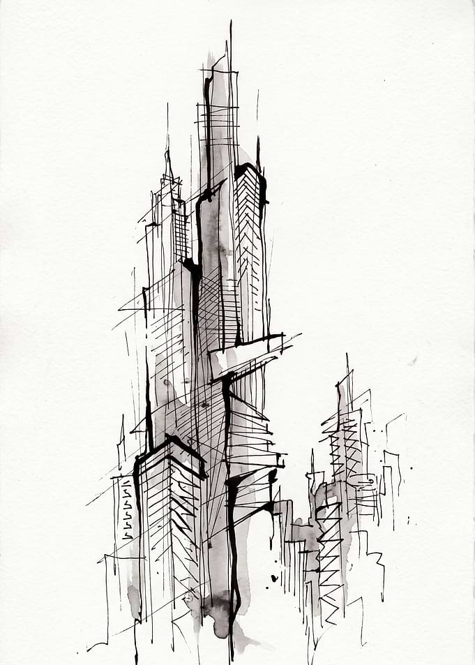 Abstract Ink Sketch of Skyscrapers