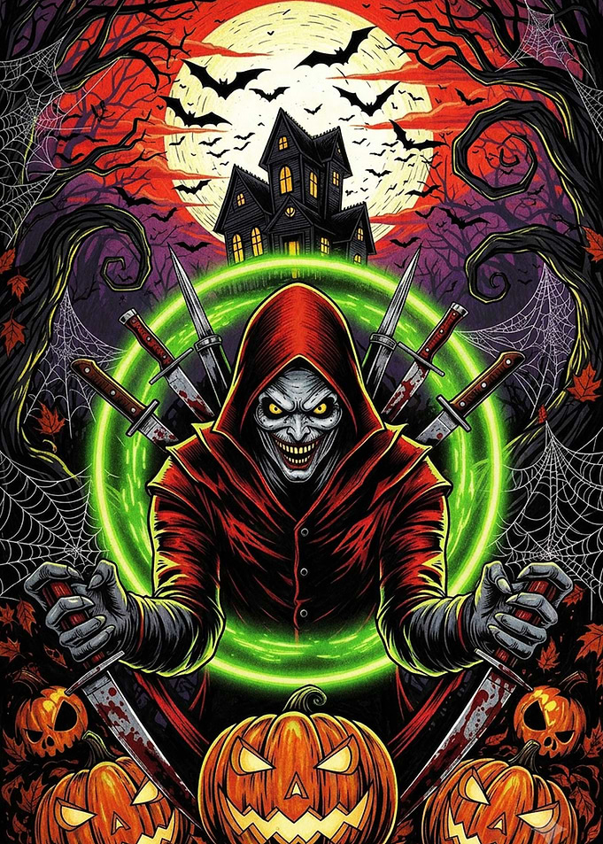 Sinister Hooded Figure Halloween Illustration