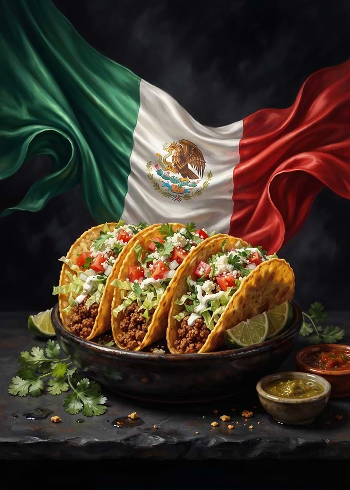 Delicious Tacos with Mexican Flag Background