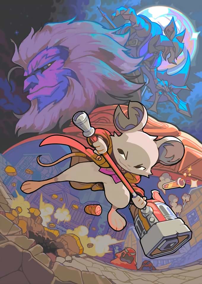 Mouse Warrior in Action Fantasy Illustration