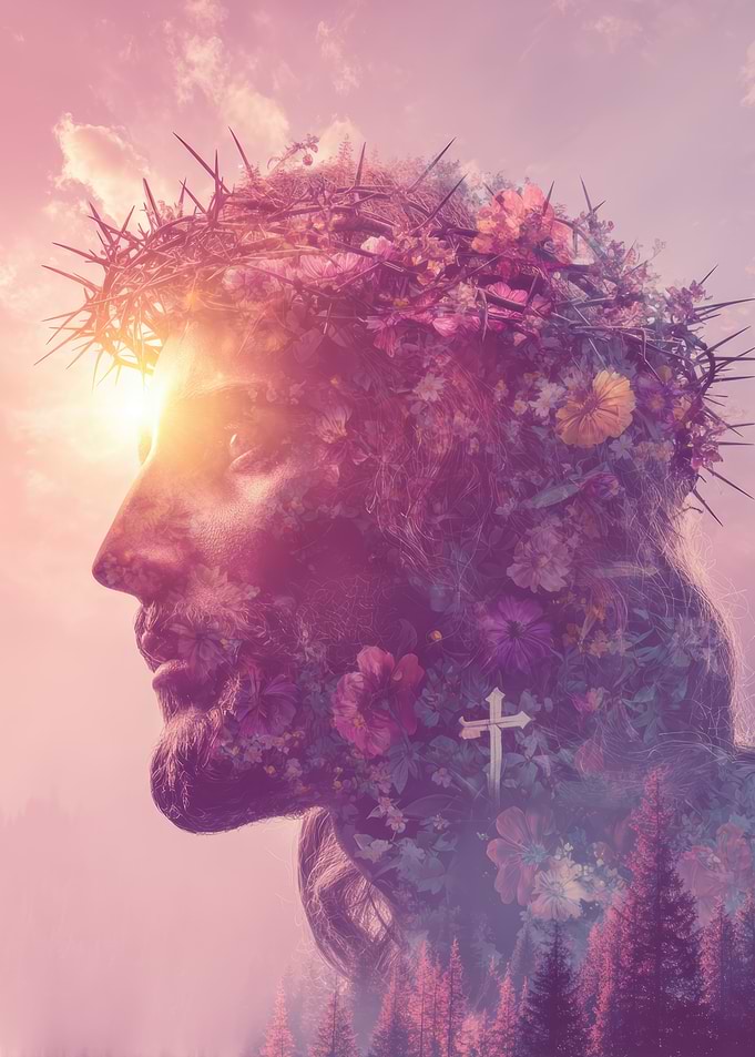 Jesus Christ Floral Double Exposure Portrait