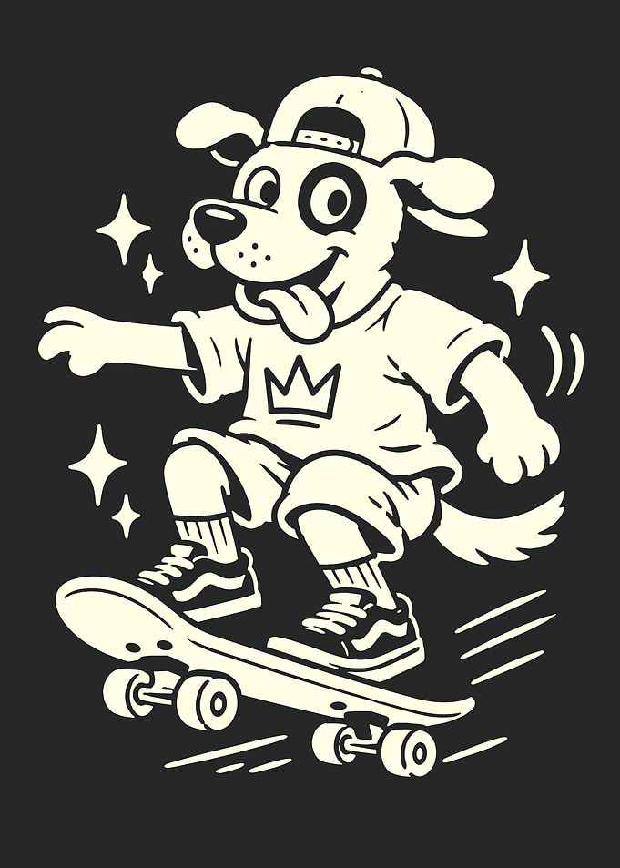 Cool Cartoon Dog Skateboarding Illustration