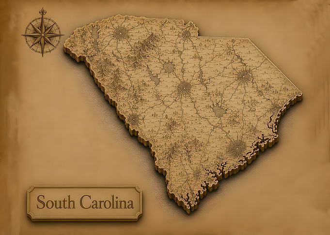South Carolina Vintage 3D Map