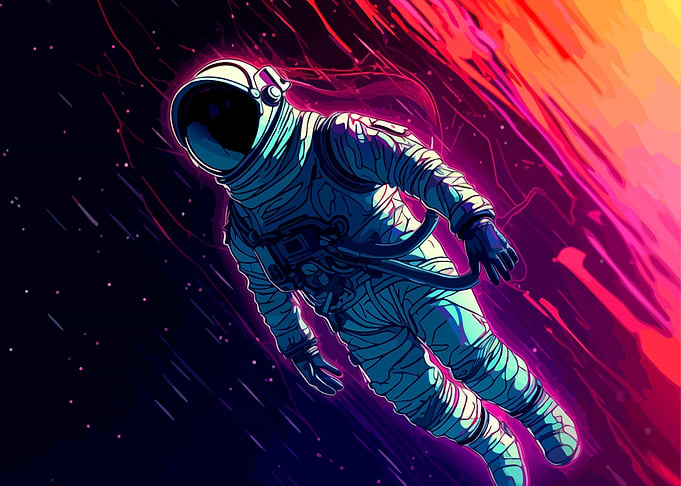 Astronaut Floating in Vibrant Space