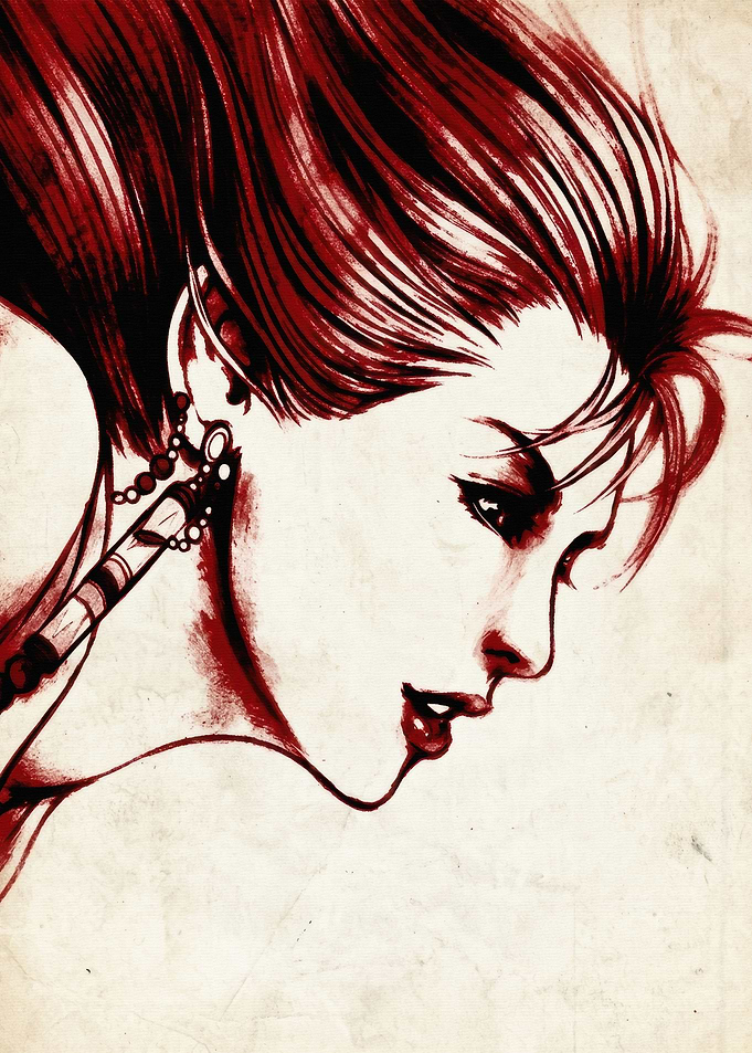 Red Ink Portrait of an Elf