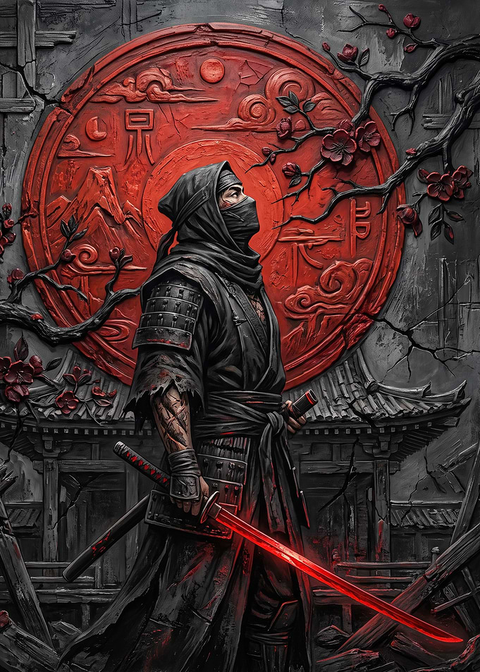 Stealthy Ninja with Glowing Red Katana