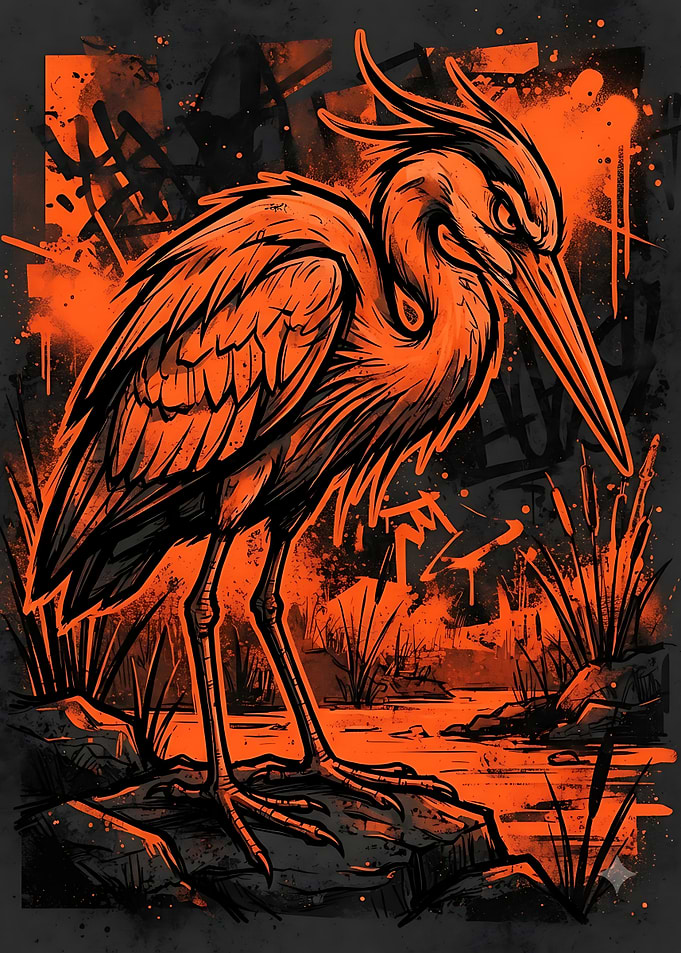 Graffiti Style Heron Illustration