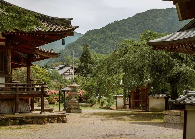 Traditional Japanese Temple Courtyard