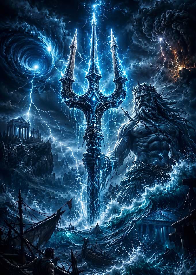 Poseidon Rising with Electric Trident