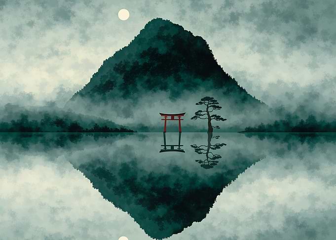 Misty Japanese Torii Gate Landscape