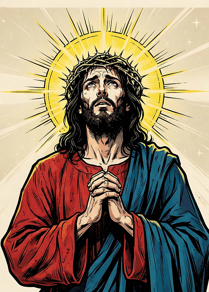 Jesus Christ Praying with Crown
