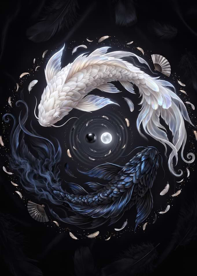 Yin Yang Koi Fish Feathers