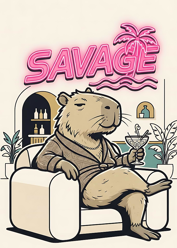 Savage Capybara Lounge Illustration