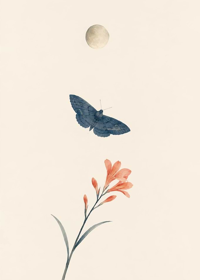 Minimalist Moth and Flower Illustration