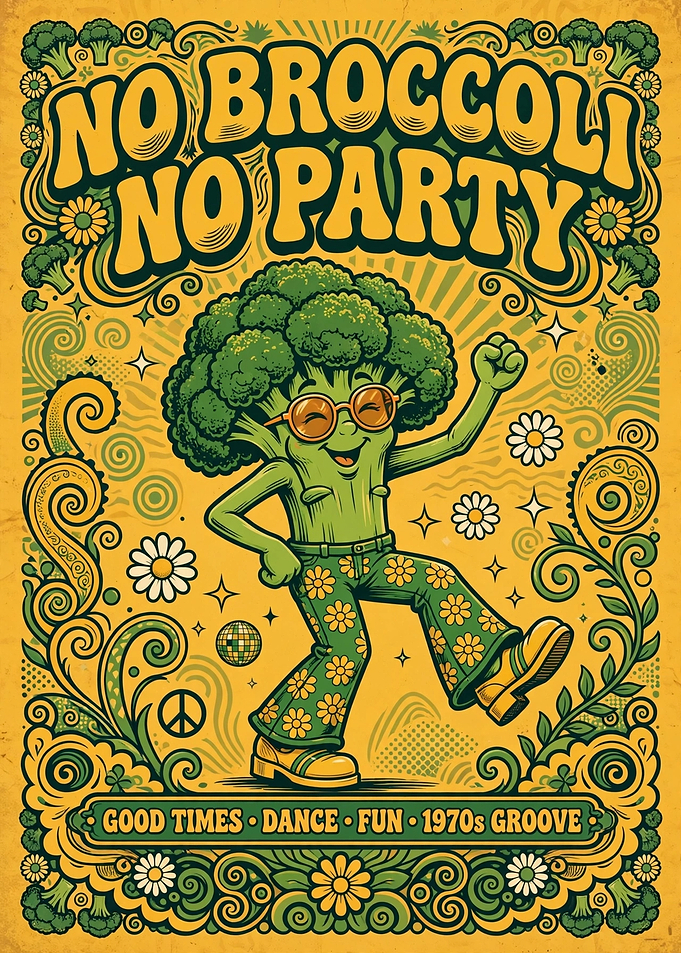 No Broccoli No Party Retro Poster