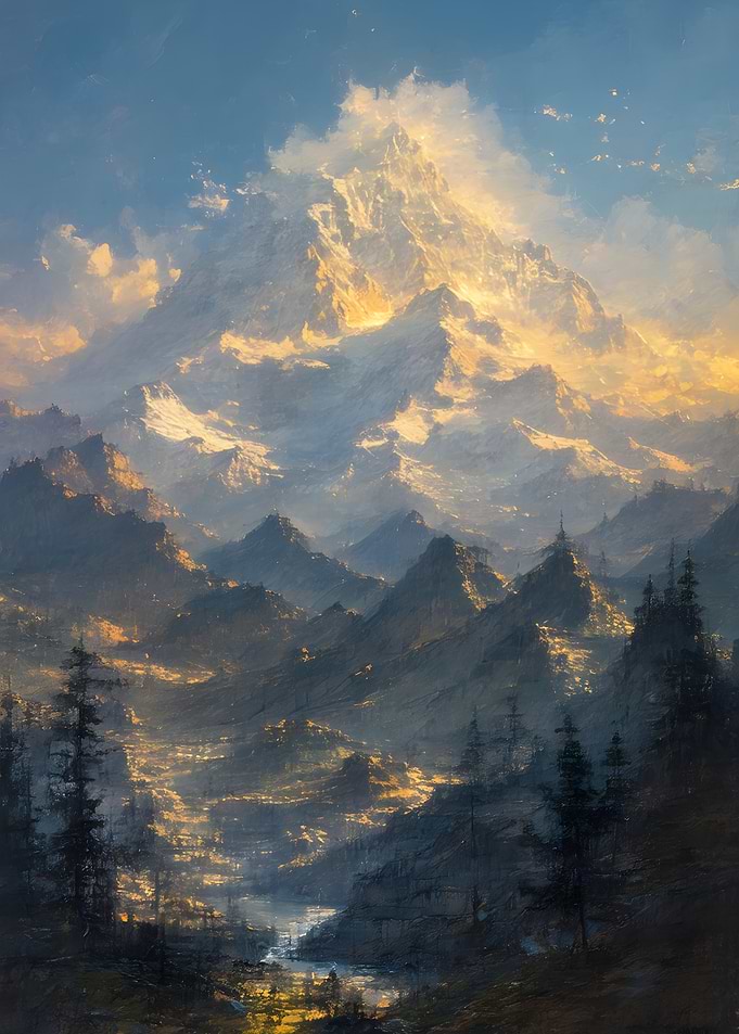 Golden Sunlight Over Majestic Mountain Peak