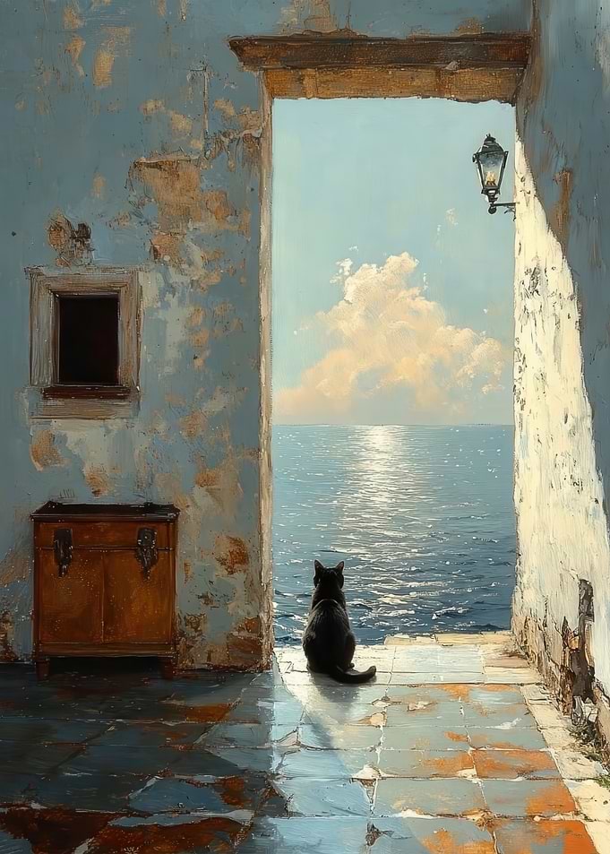 Black Cat Watching the Sea