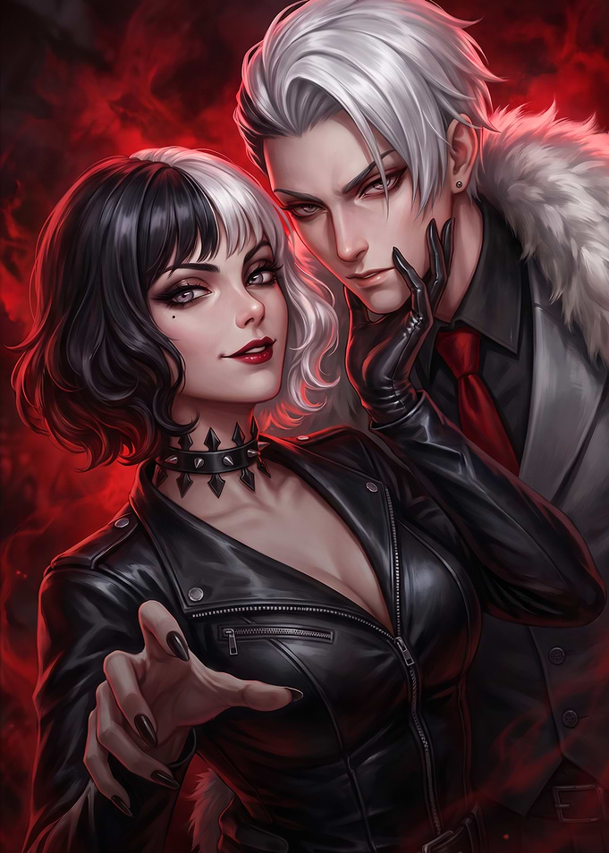 Stylish Couple in Red Smoke
