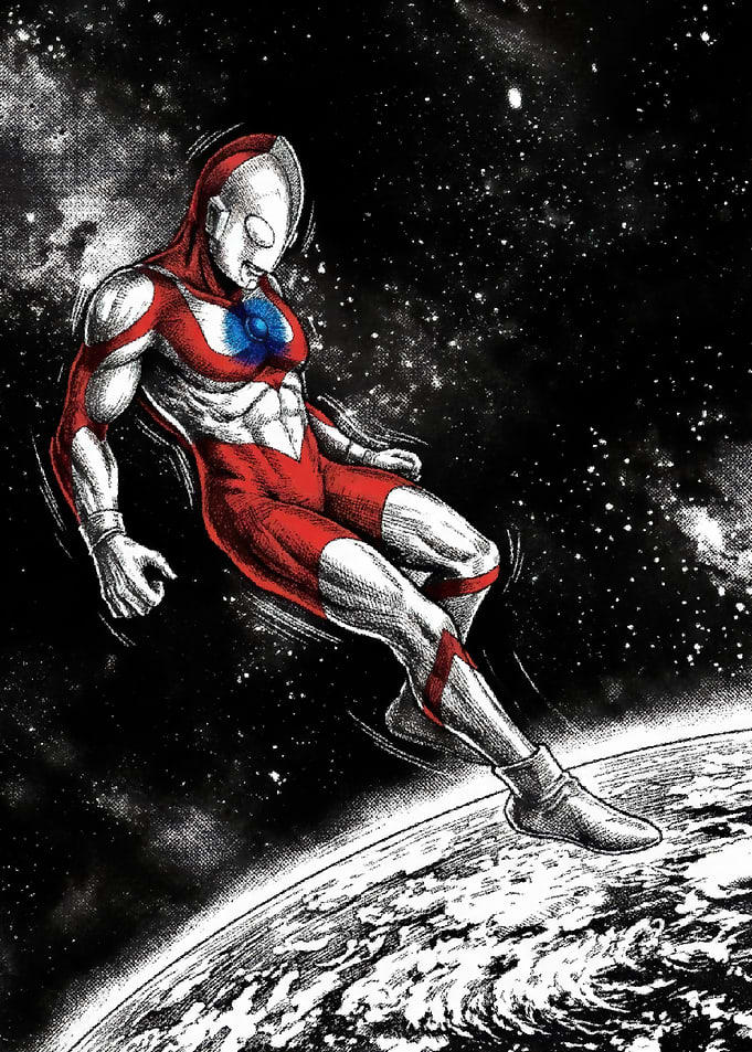Ultraman Floating Above Earth