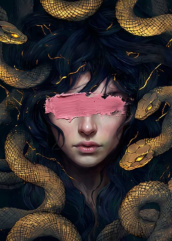 Medusa Portrait with Pink Brushstroke