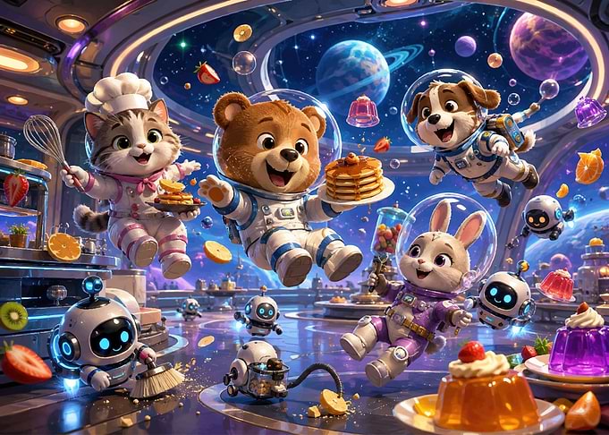 Cute Animals Cooking in Space