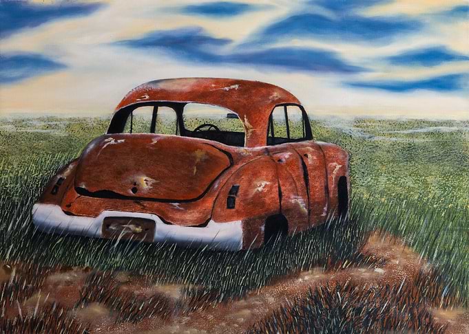 Rusty Vintage Car in Field