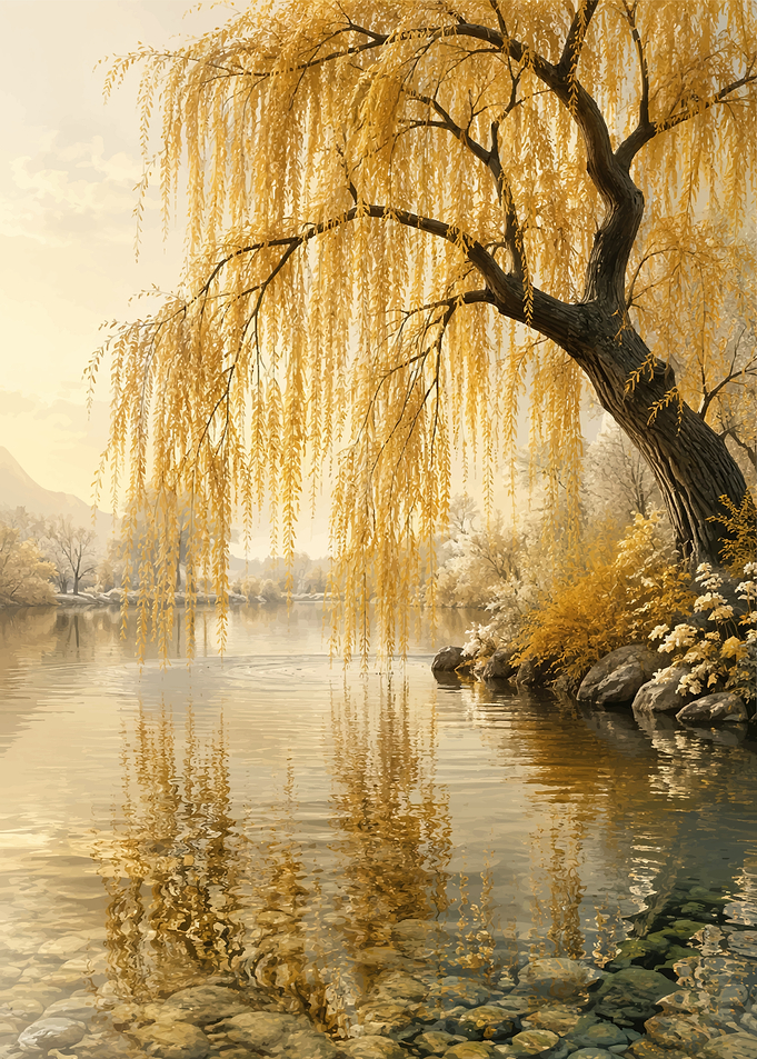 Golden Willow Tree by the River
