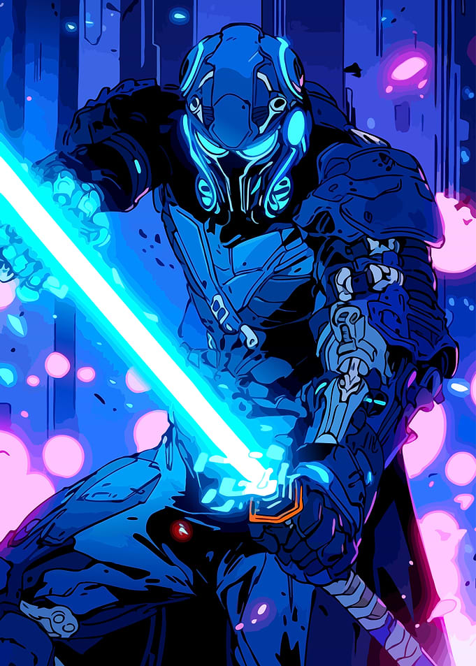 Cyberpunk Warrior with Glowing Energy Blade