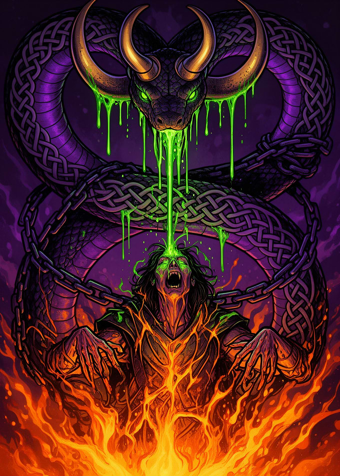 Loki and Jormungandr Fantasy Illustration