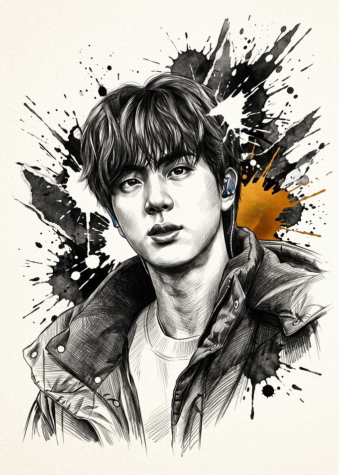 Jin BTS Ink Splatter Portrait