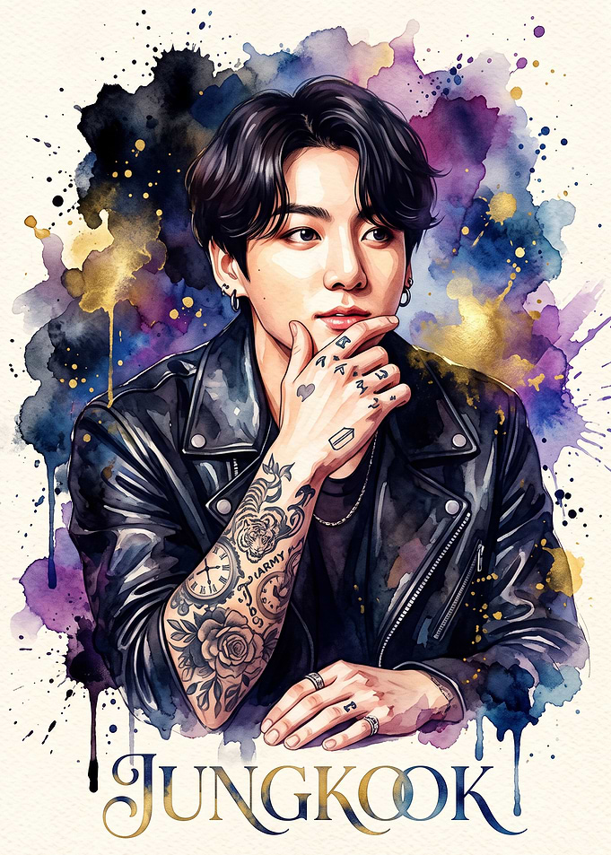 Jungkook Watercolor Portrait Art