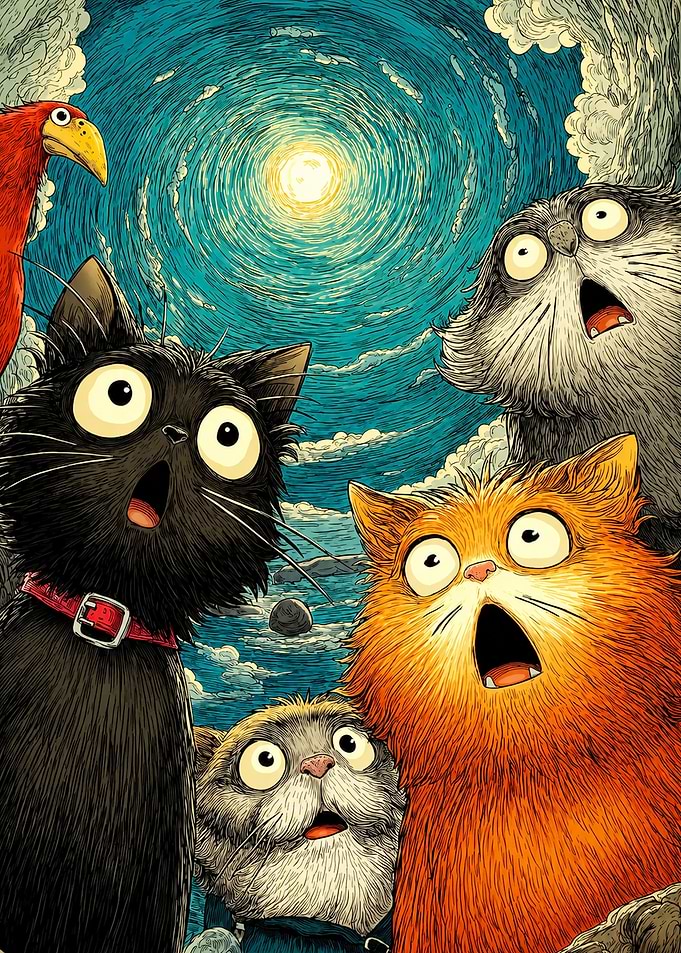 Surprised Cats Looking at the Moon