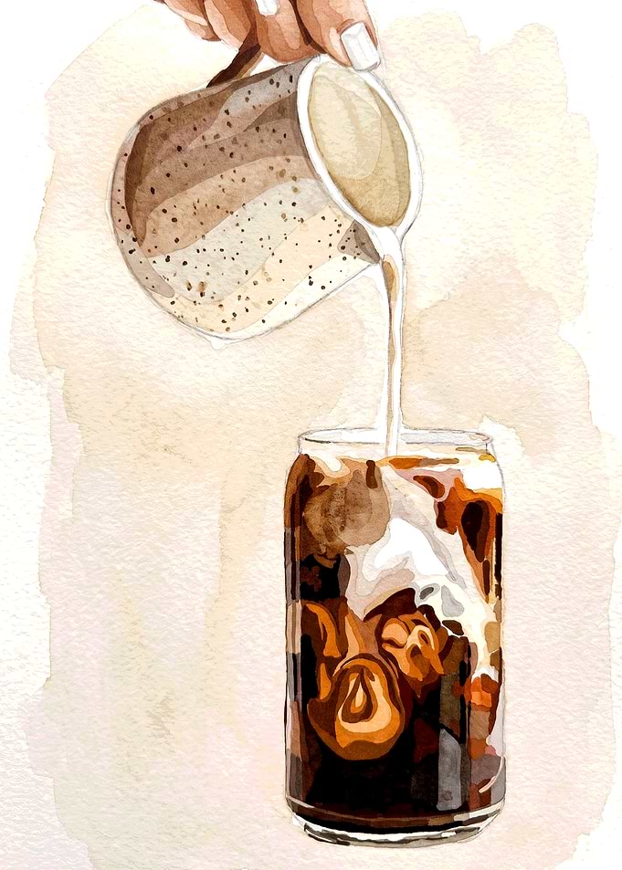 Watercolor Illustration of Iced Coffee