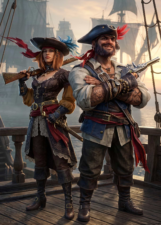 Pirate Captains on Ship Deck