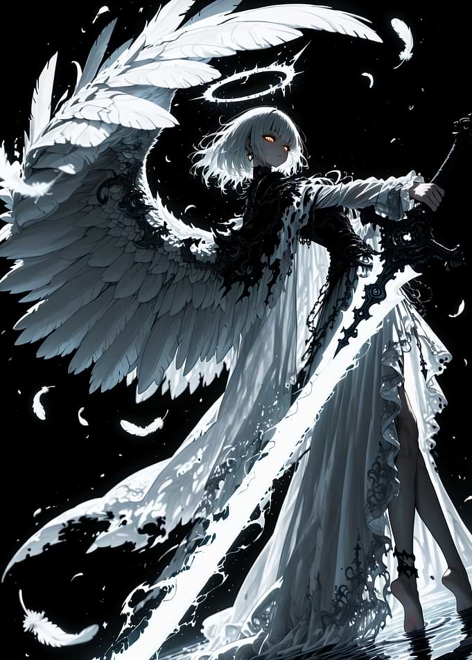 Dark Angel Warrior with Glowing Sword