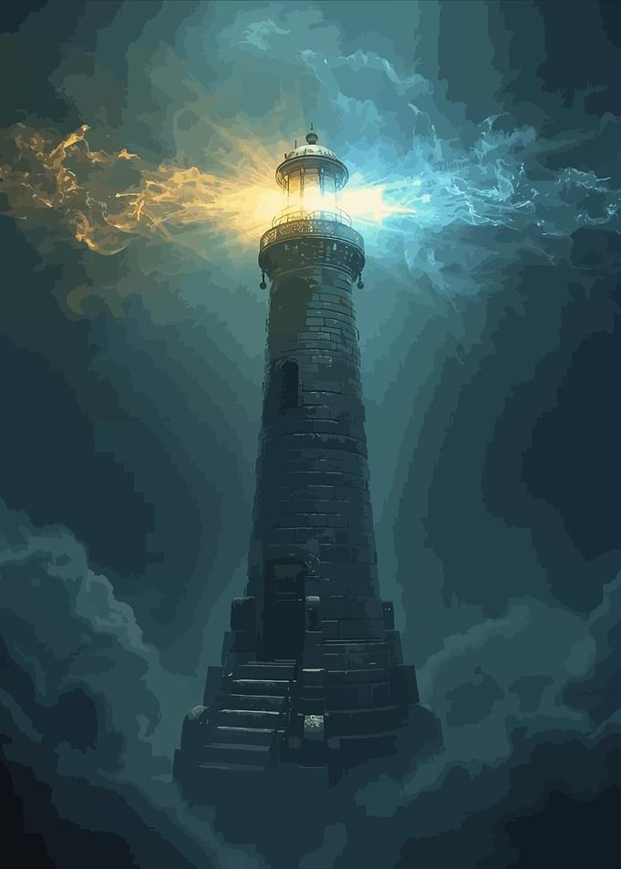 Mystical Lighthouse in Stormy Clouds