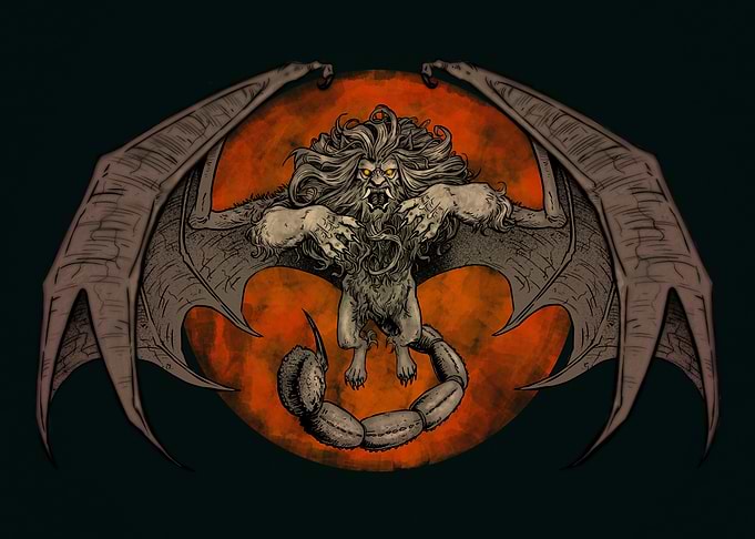 Manticore Beast Against Red Moon